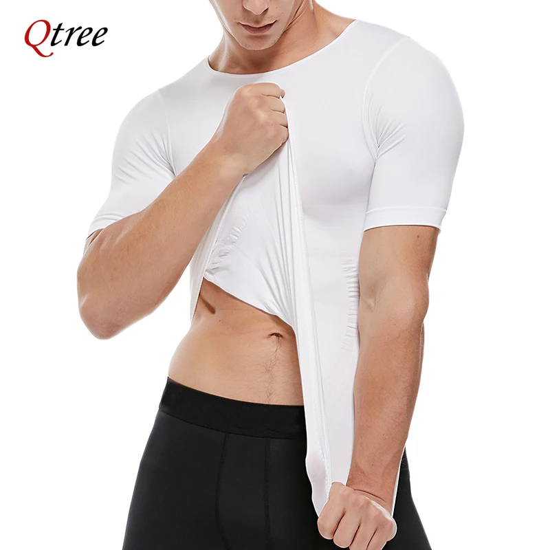 Qtree Men Body Shaper Shirt Slimming Body Shaper Corrective Posture Belly Control Compression Top Waist Trainer Underwear Corset