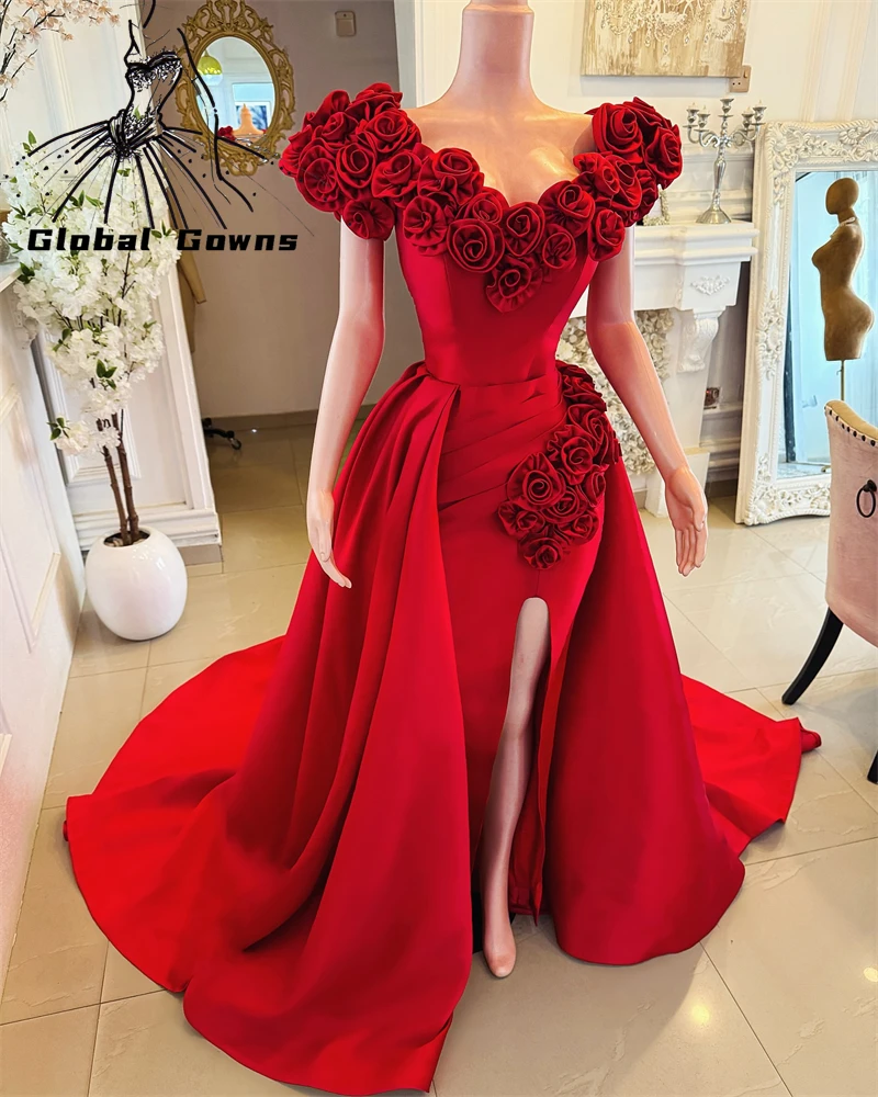 레드 이브닝 가운 2025 페르시 크리스탈 아플리케 생일 파티 드레스 프릴 스팽글 긴 댄스 파티 드레스 맞춤형