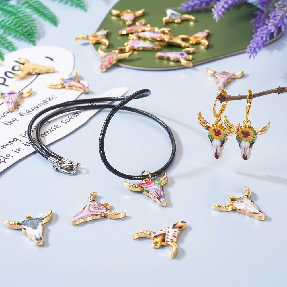 22Pcs Metal Cow Head Charms Alloy Enamel Bull Head Pendants For Jewelry Making Diy Fashion Necklace Bracelet Keychain Findings