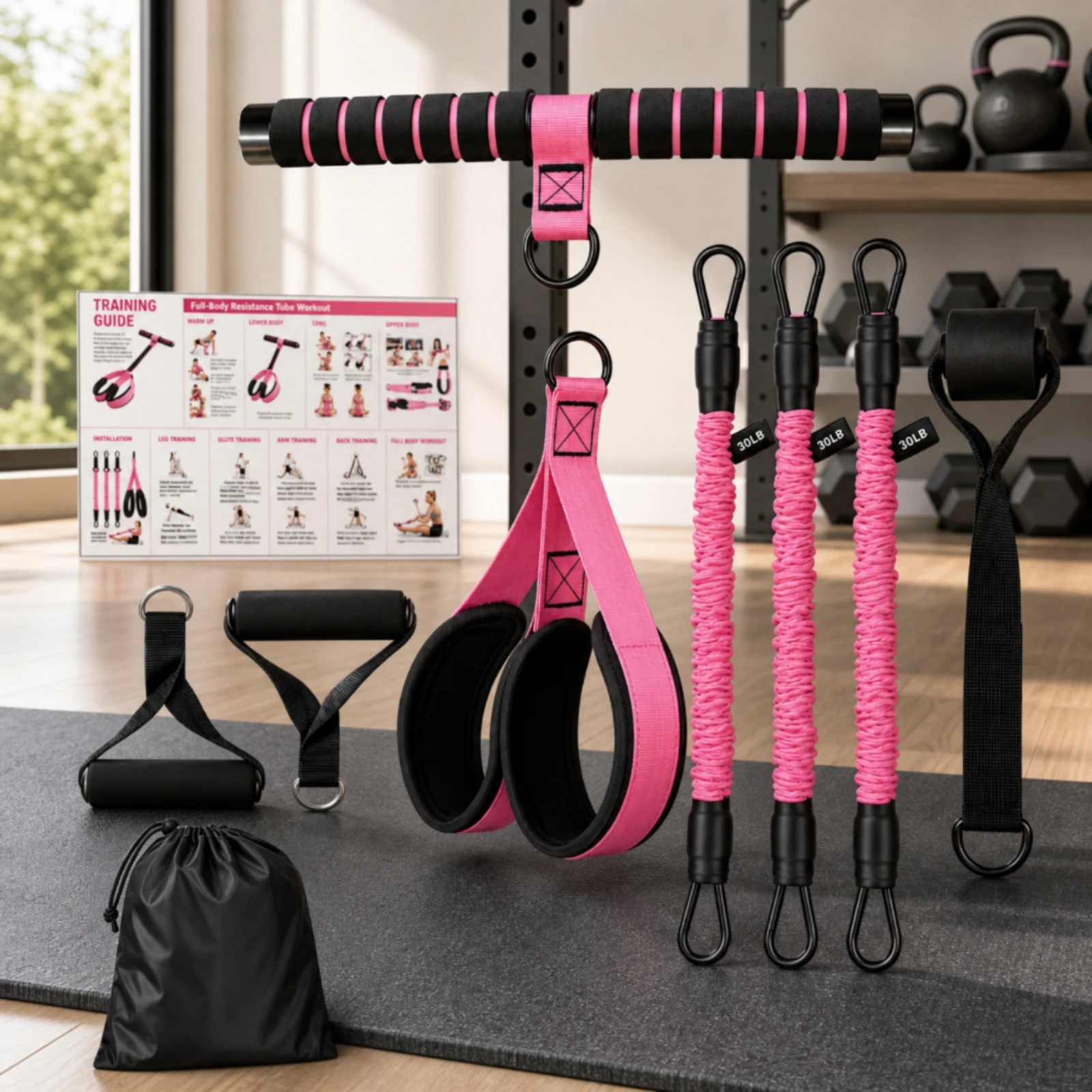 Home Fitness Resistance Coach Natural Latex Resistance Coach with Ankle Cuffs Portable Gym Set with Carry Bag Full Body