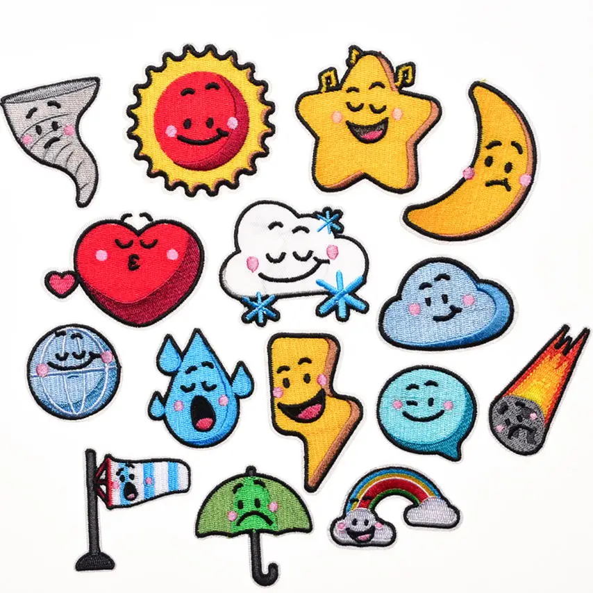 

10 Pcs Weather Symbol Embroidery Patches Embroidered Clothing Hat Bag Shoe Repair Material Phone Gift Box Decor DIY Accessory