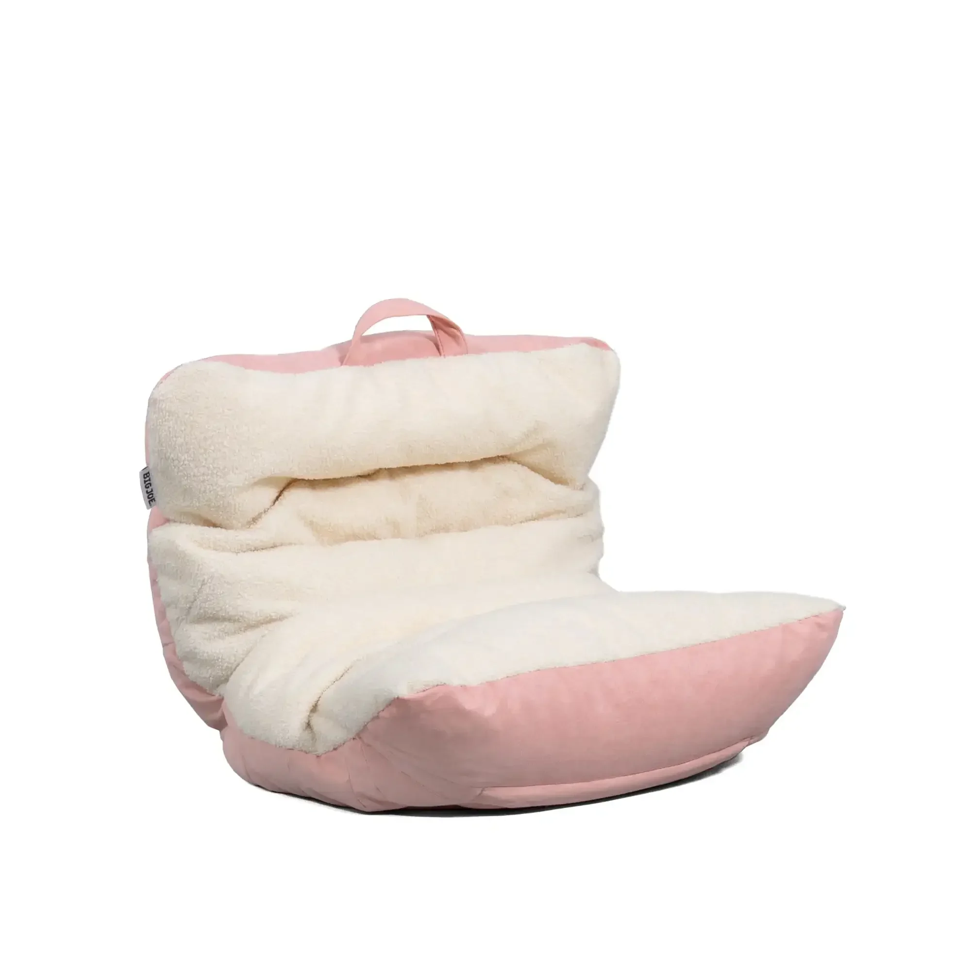 Roma Kid's Bean Bag Chair, Oat Sherpa and Desert Rose, Vegan Suede, 2 feet