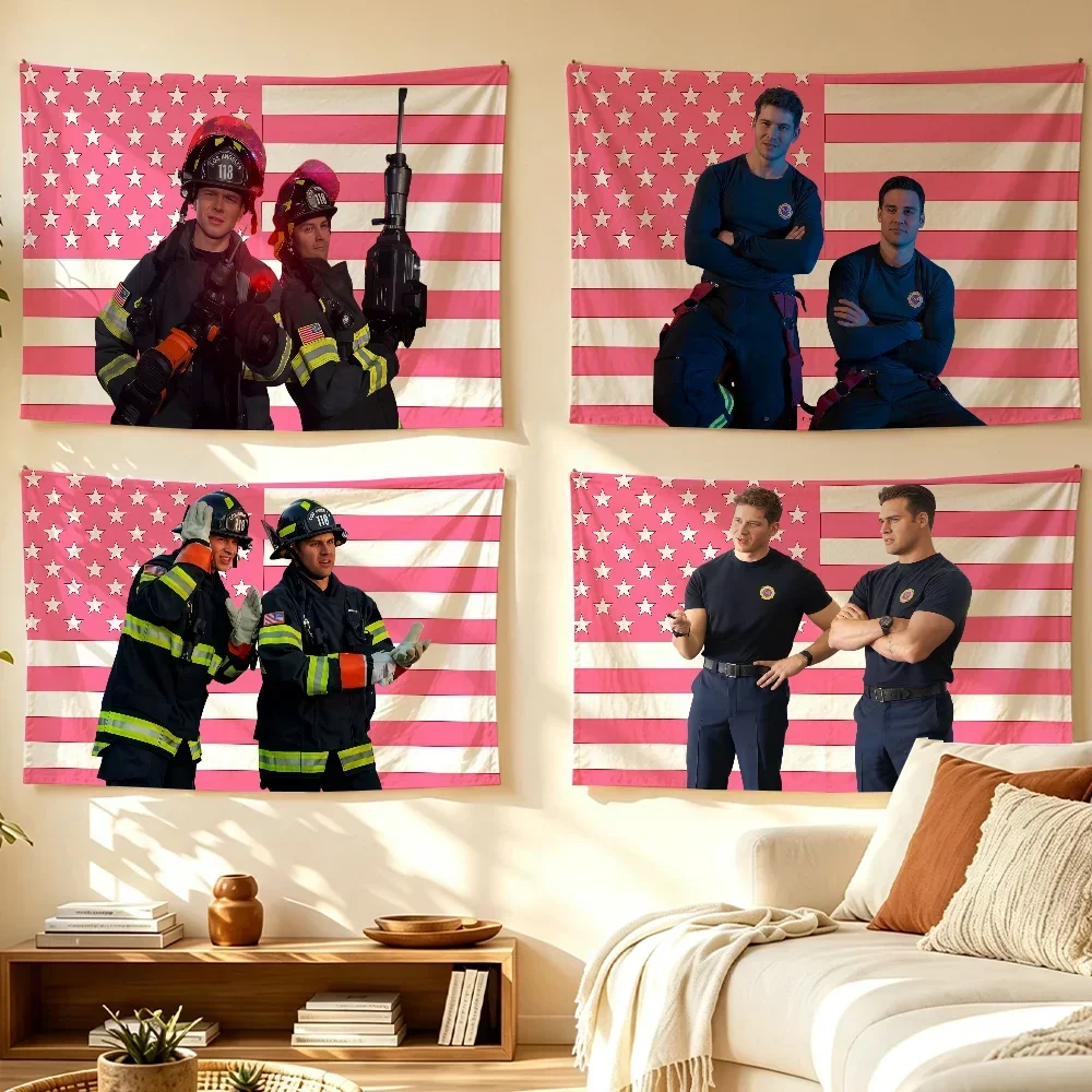 Evan Buckley and Eddie Diaz TV 9-1-1 American flag Room Decoration Wall Tapestry Hanging Aesthetic Bedrooms Advertising Banner