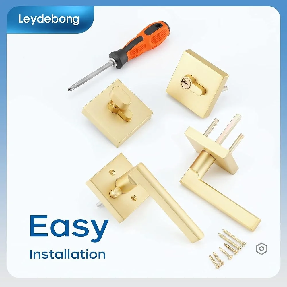 2 Pack Door Handleset with Single Cylinder Deadbolt Heavy Duty Square Locking Lever Set Residential Entry Security