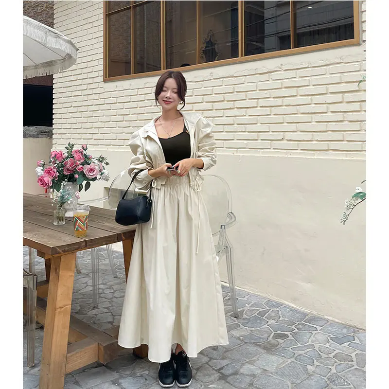 

Commute Casual Set Women's Personali Stand Collar Bubble Sve ort Jaet Lace High Waist Skirt Two Piece Suit