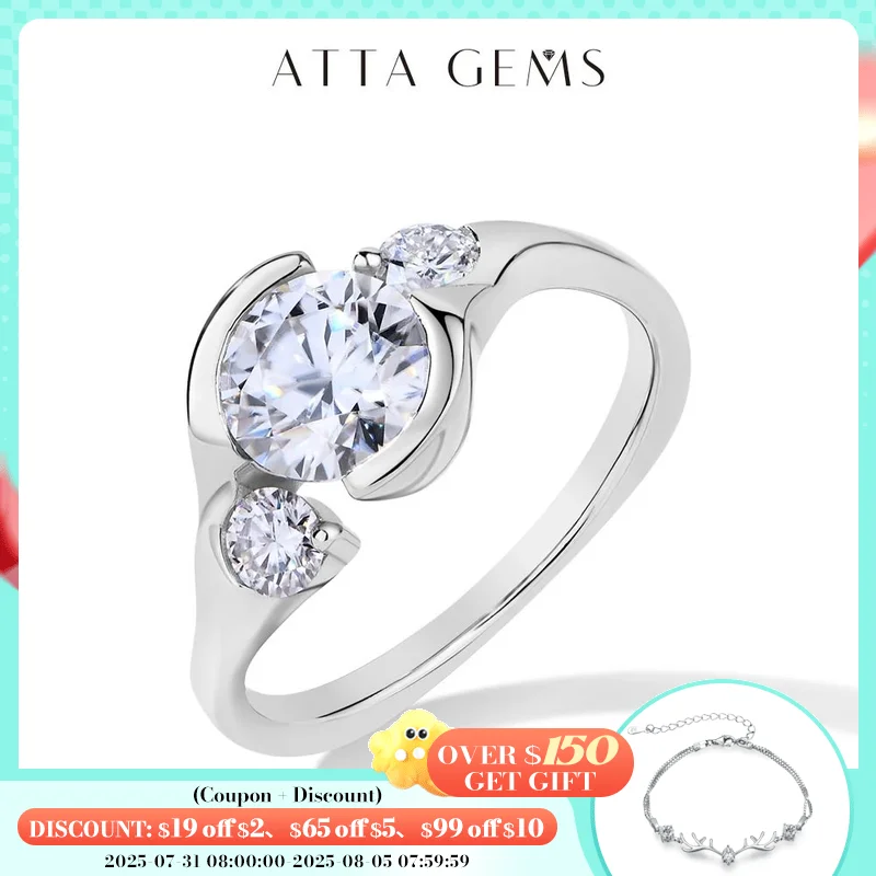 

ATTAGEMS Round Cut 1.6CT Moissanite Ring for Women D VVS1 Color With GRA Certificate 925 Sterling Silver Engagement Wedding Gift