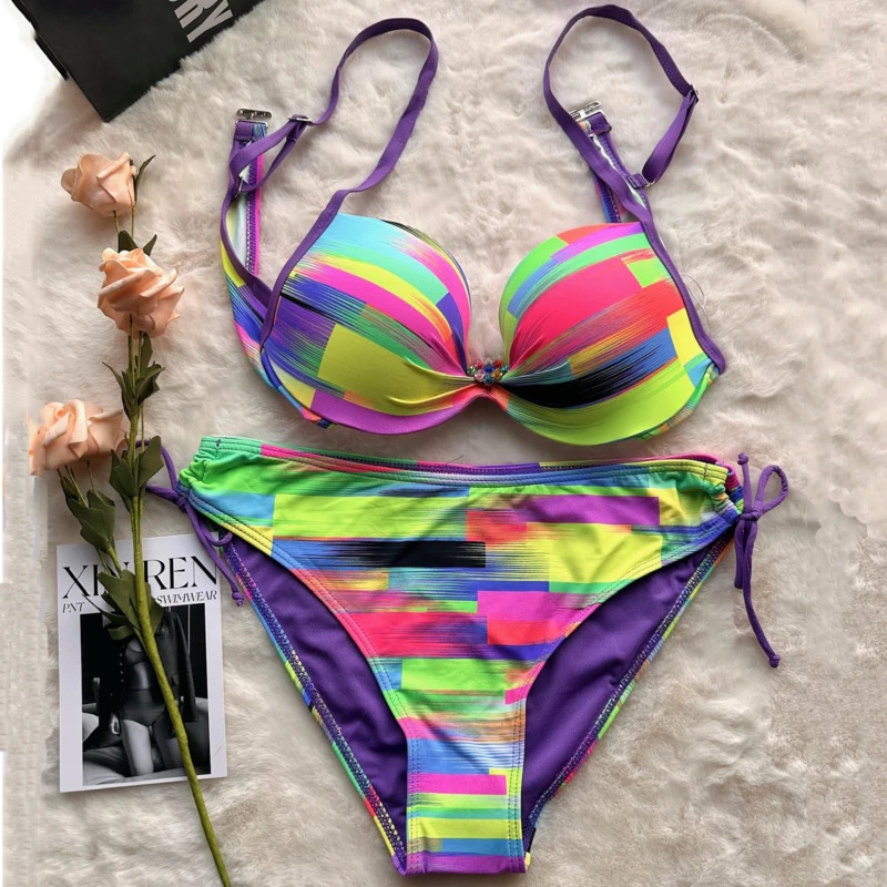 Rainbow Sexy Bikinis Female Swimsuits Women Swimwear Push Up Swim Wear Bathing Suits Brazilian Bikini Set Beachwear Pool Bather