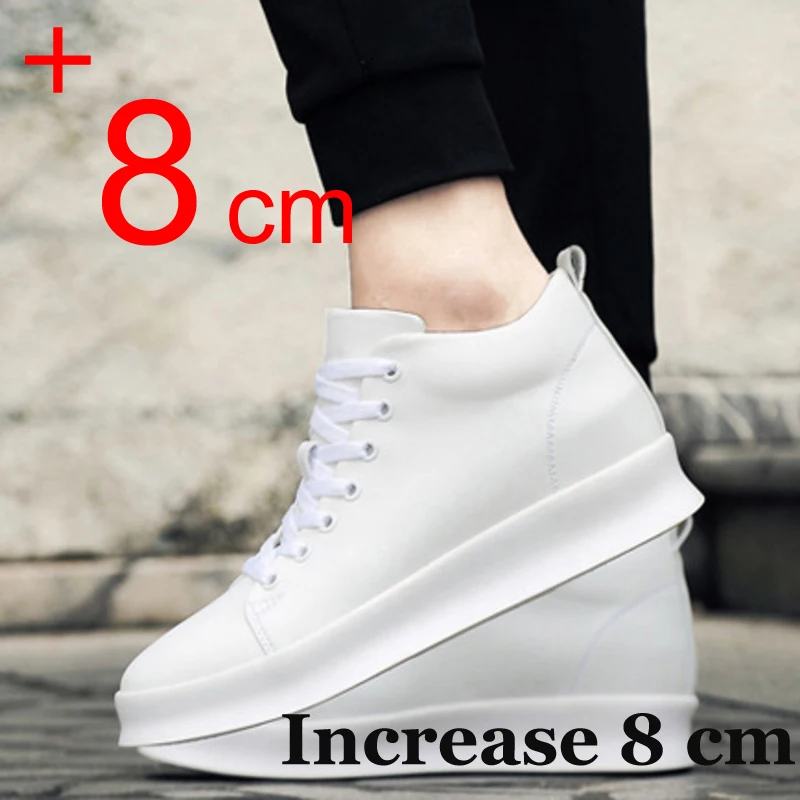 

Men Elevator Shoes Fashion Leather Casual Sneakers Invisible Inner Height Increase Shoes For Men 6CM 8CM Taller White Shoes