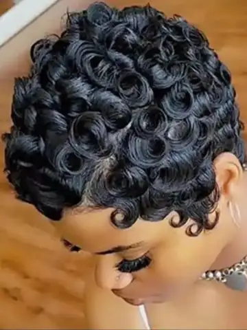 Short Pixie Cut Wigs for Black Women Synthetic Hair Afro Pixie Wig Black Color Short Wigs for Black Women Short Curly