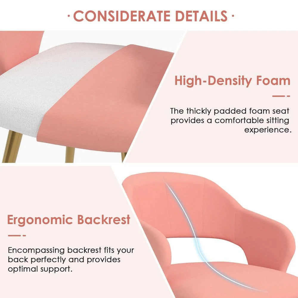 Elegant Pink Velvet Dining Chairs with Gold Metal Legs - Modern Upholstered Dining Room Chairs, (Set of 2)