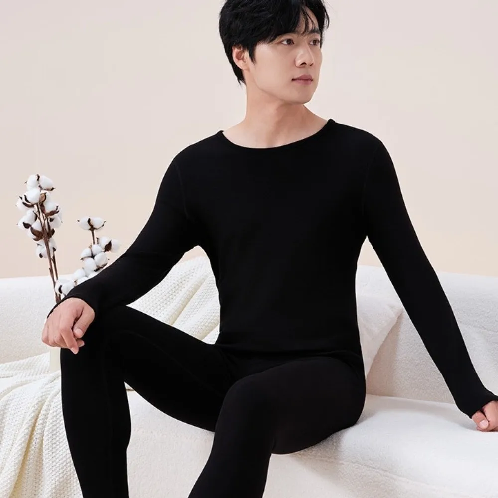 

Tops/Pants Men Warm Thermal Underwear Round Neck Thickened Thermal Clothes Set Oversized Invisible Warmth Long Pants Undershirt