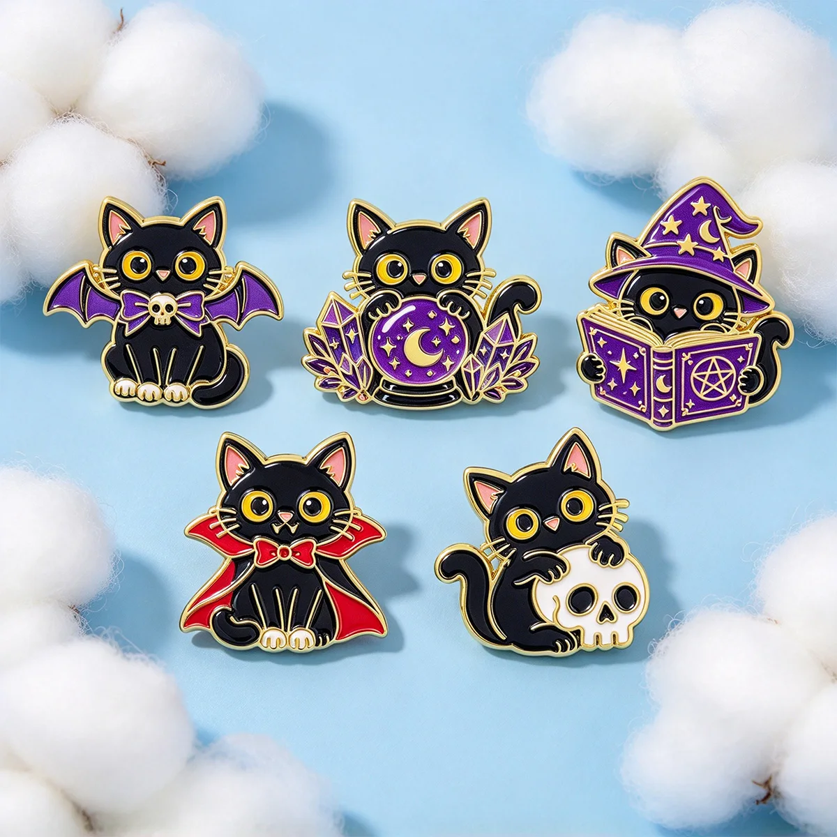 Witch Black Cat Enamel Pin Gothic Magic Kitty Brooches Lapel Pins Backpack Accessories Decorative Jewelry Halloween Party Gifts