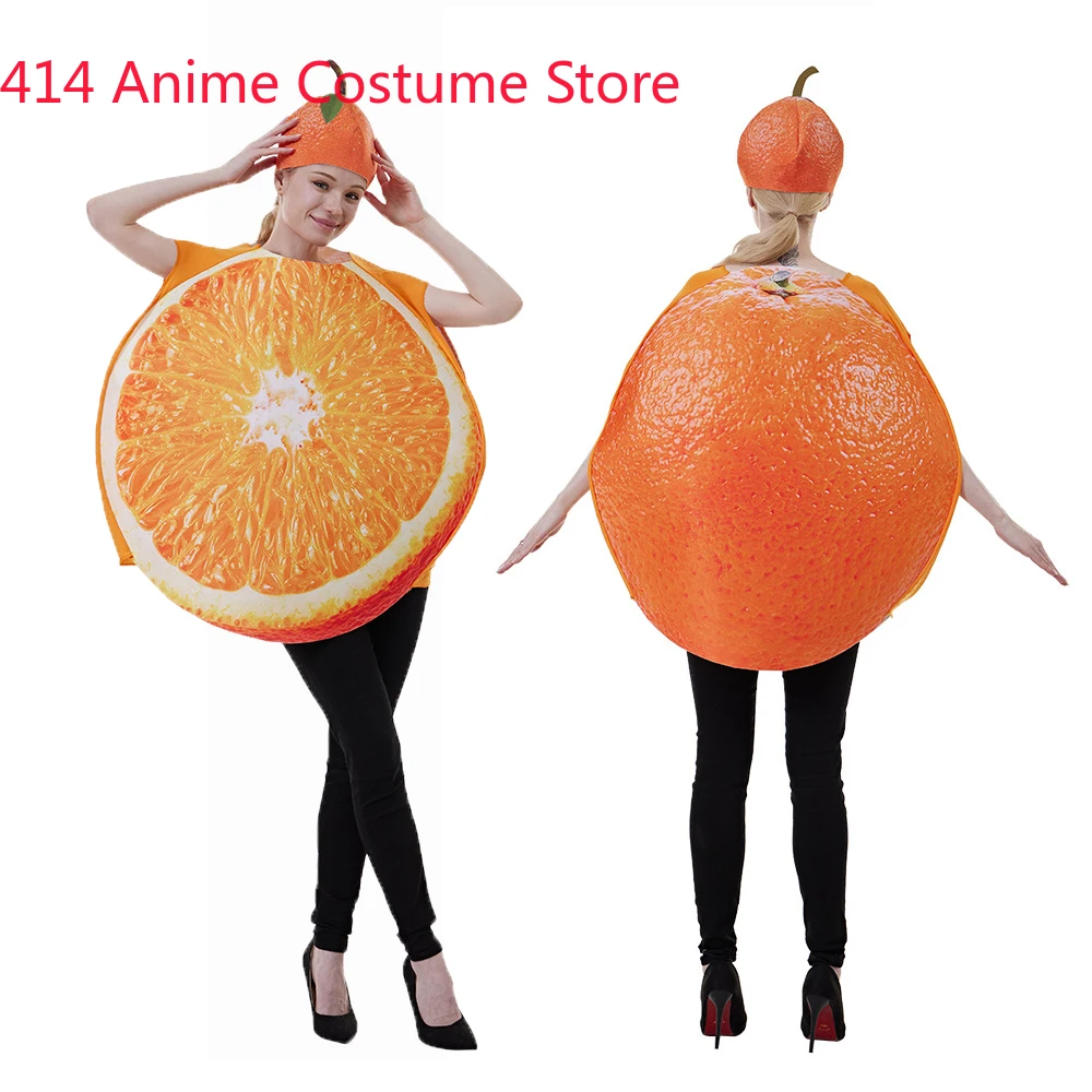 Unisex Adult Men Women Sliced Orange Costume Tunic Fruit Vegetable Sponge Suit Funny Purim Halloween Party Fancy Dress