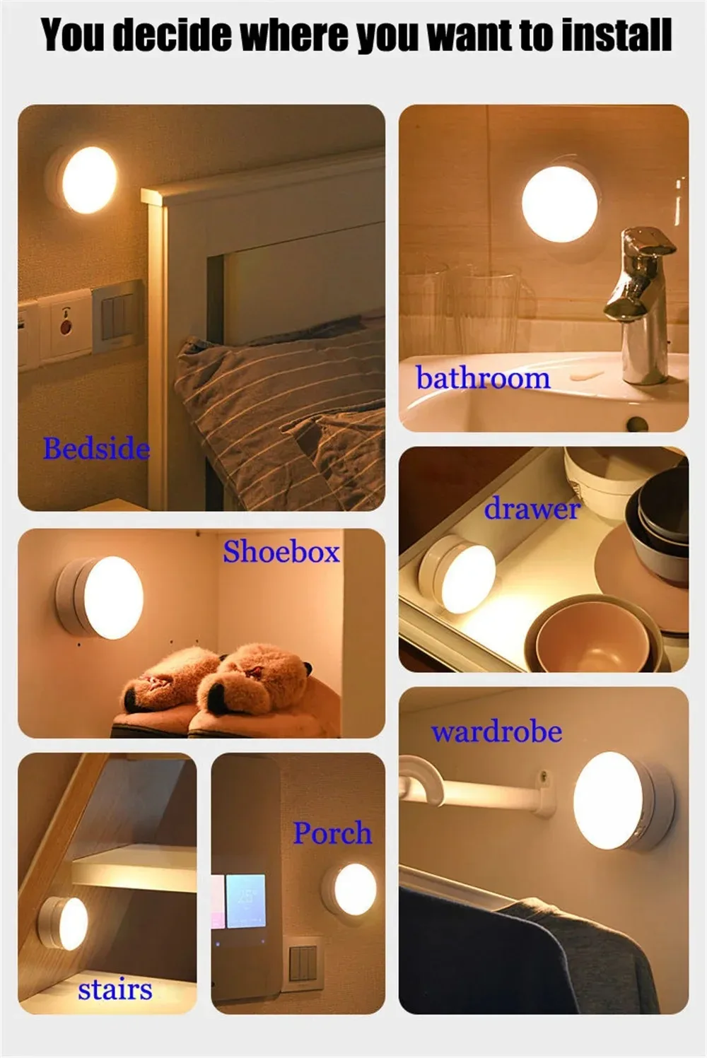 Night Lamp With Motion Sensor Night Light Rechargeable Wireless Led 360 Rotating Magnetic For Kitchen Room Bedside Table