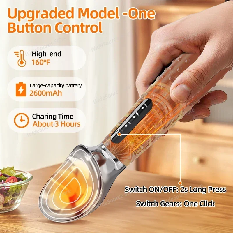 Heated Ice Cream Spoon Rechargeable Adjustable Temperature Ice Cream Scooper Kitchen Gadget for Ice Cream Ball Tool Dessert Shop