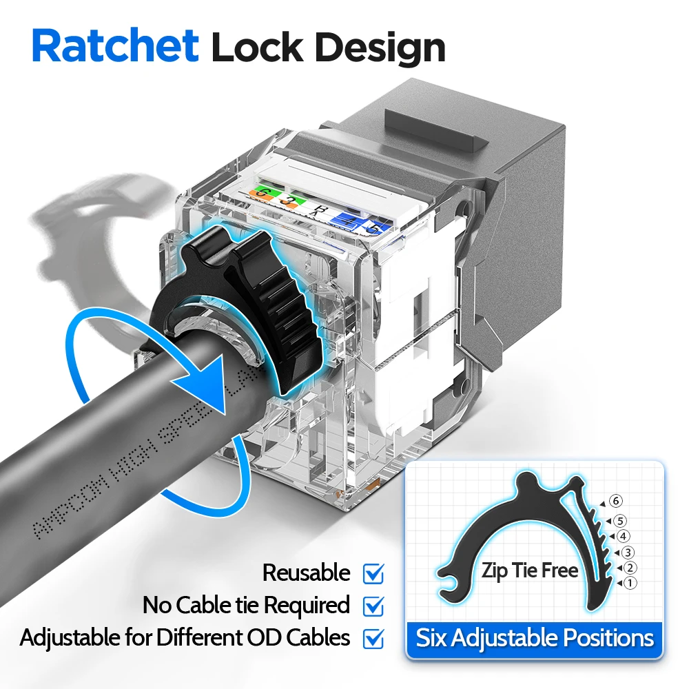 AMPCOM Cat6A/Cat6 RJ45 Keystone Jack Ratchet-Lock Type Tool-Free, 50U Gold Plated Network Plug Module Connector for Office, Home image 5