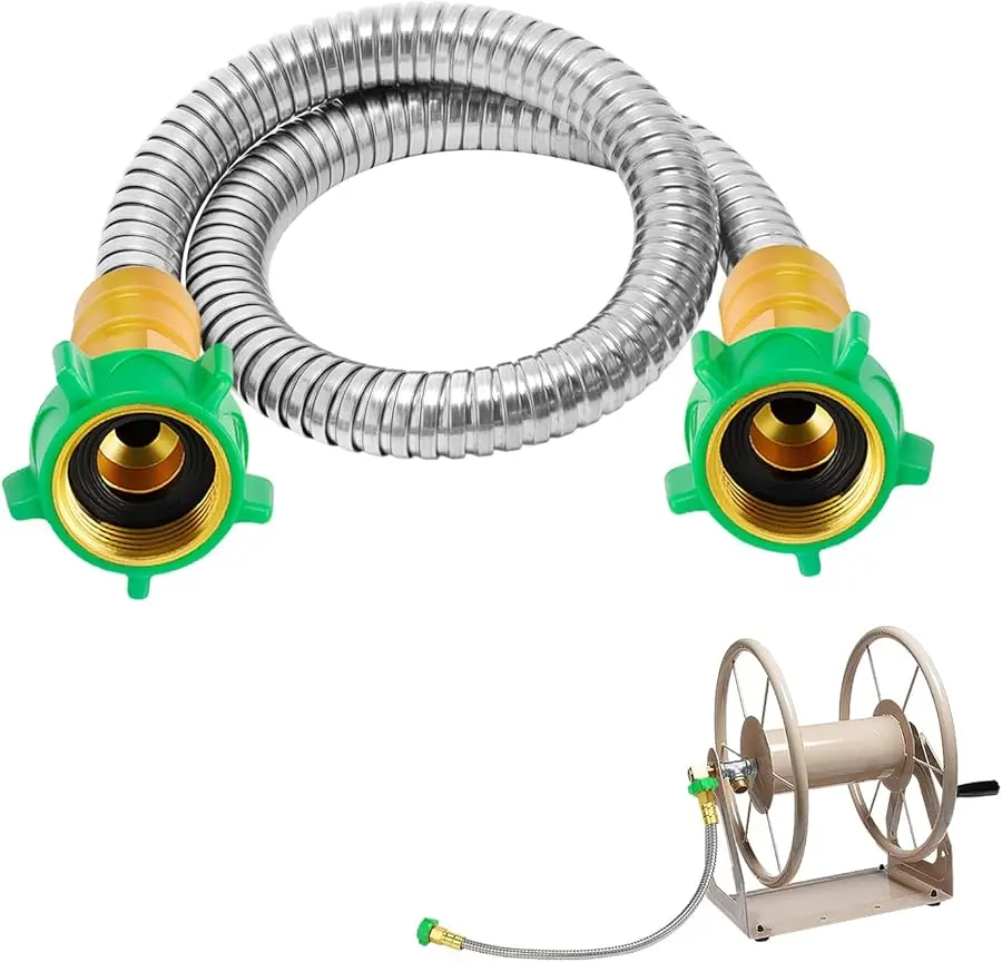 

Female to Female Leader Hose for Hoses Reel - 2ft Leakproof Kink Free Short Garden Hose, Heavy Duty 304 Stainless Steel Flexible