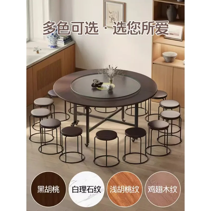 Folding dining table Household multi-functional foldable mobile round dining table Simple hotel living room party large round ta