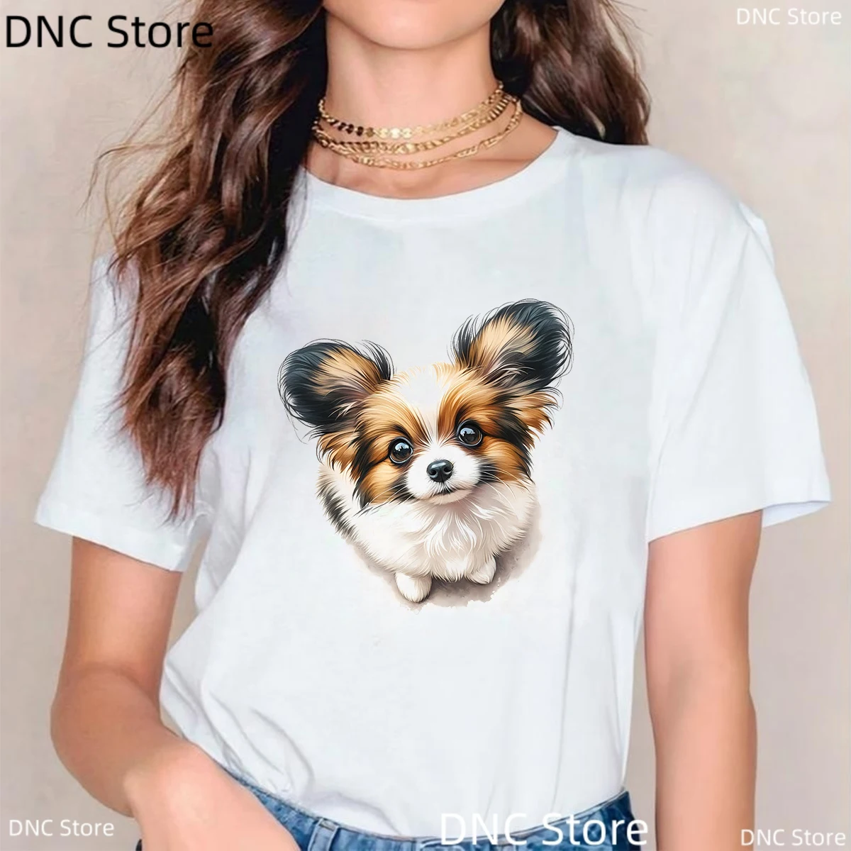 

Women'S T-Shirt Funny Papillon Dog Print T-Shirt Animal Lover Tshirt Harajuku Style Summer Fashion Female T-Shirt Casual Shirt