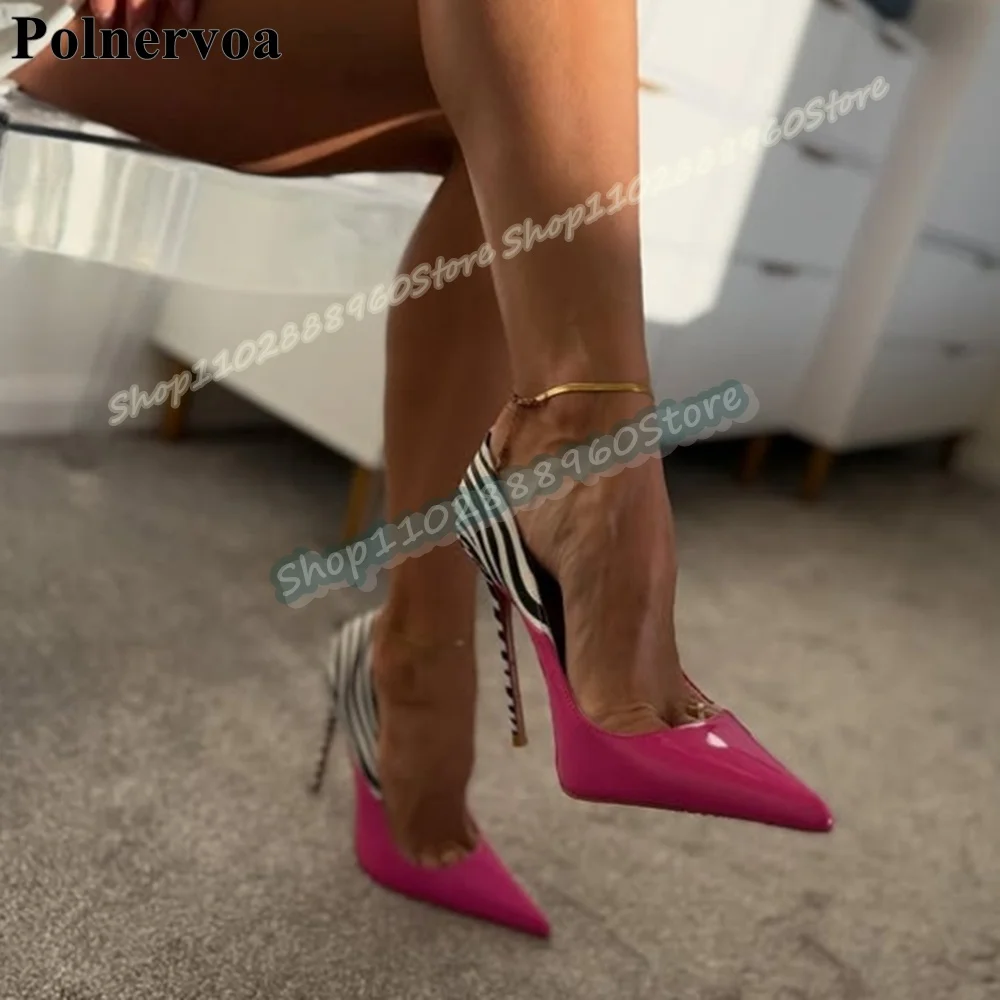 

Mixed Zebra Print Splicing Pointy Pumps Stilettos High Heel Shoes For Women Slip On Pointed Toe Party Fashion Zapatos Para Mujer