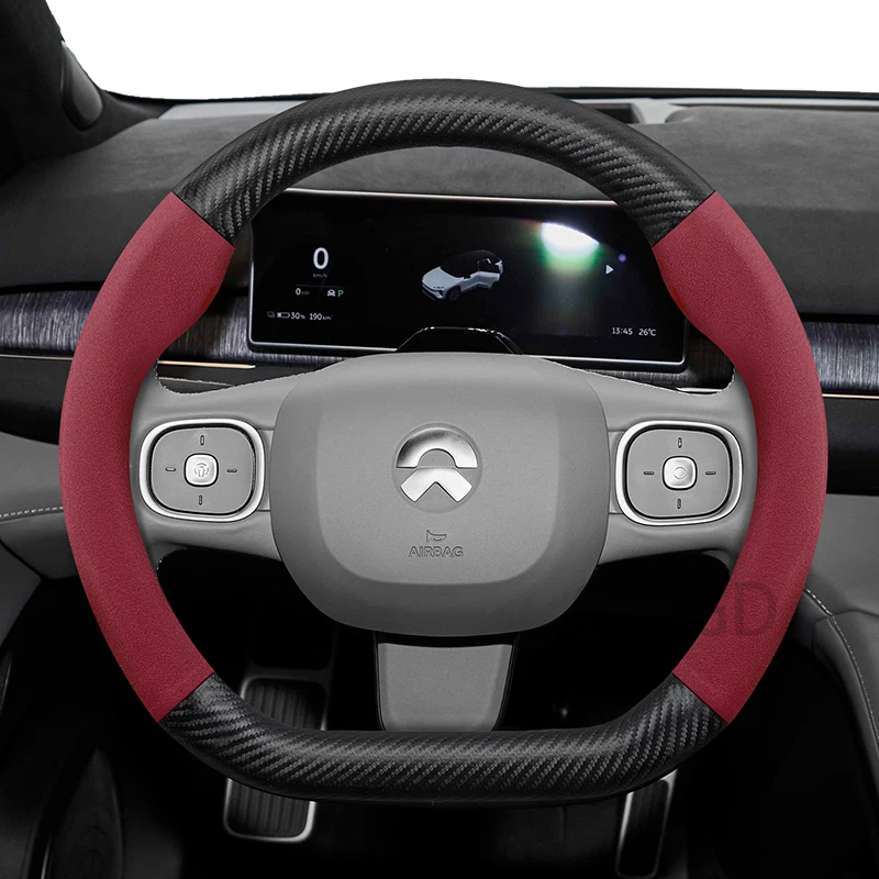 مناسبة ل Nio الجلد المدبوغ ماتي ألياف الكربون الملمس غطاء عجلة القيادة مناسبة ل Es8 Es6 Et7 Ec6 Et5 بجولة Es7 Ec7 Et9 Et5T