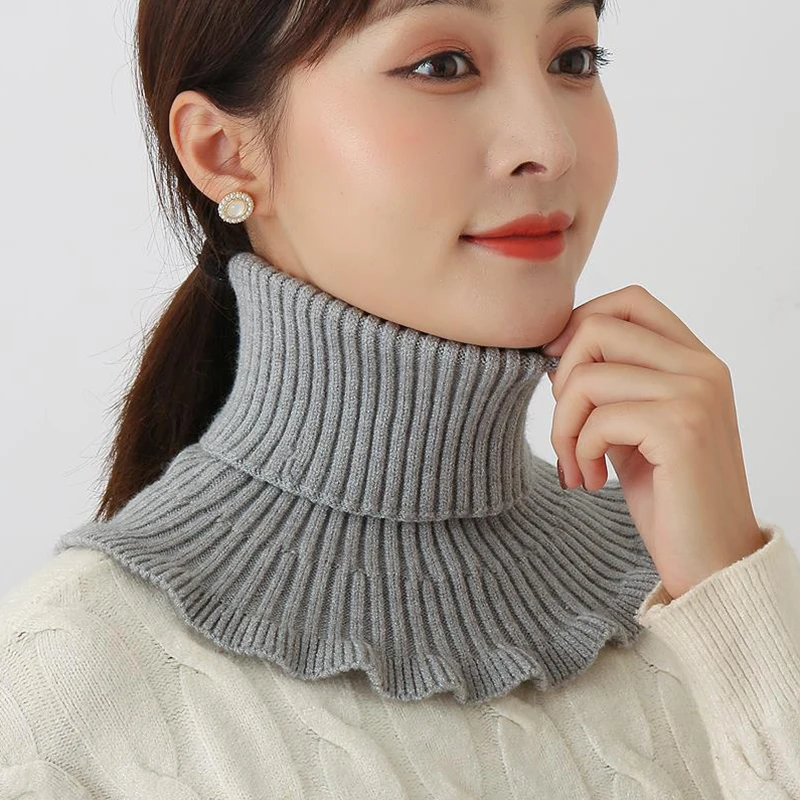 New Knitted Neck Collars Solid Turtleneck Faux False Blouse Top Collar Detachable Scarf Warm Winter Windproof Wrap Scarf Ruffles