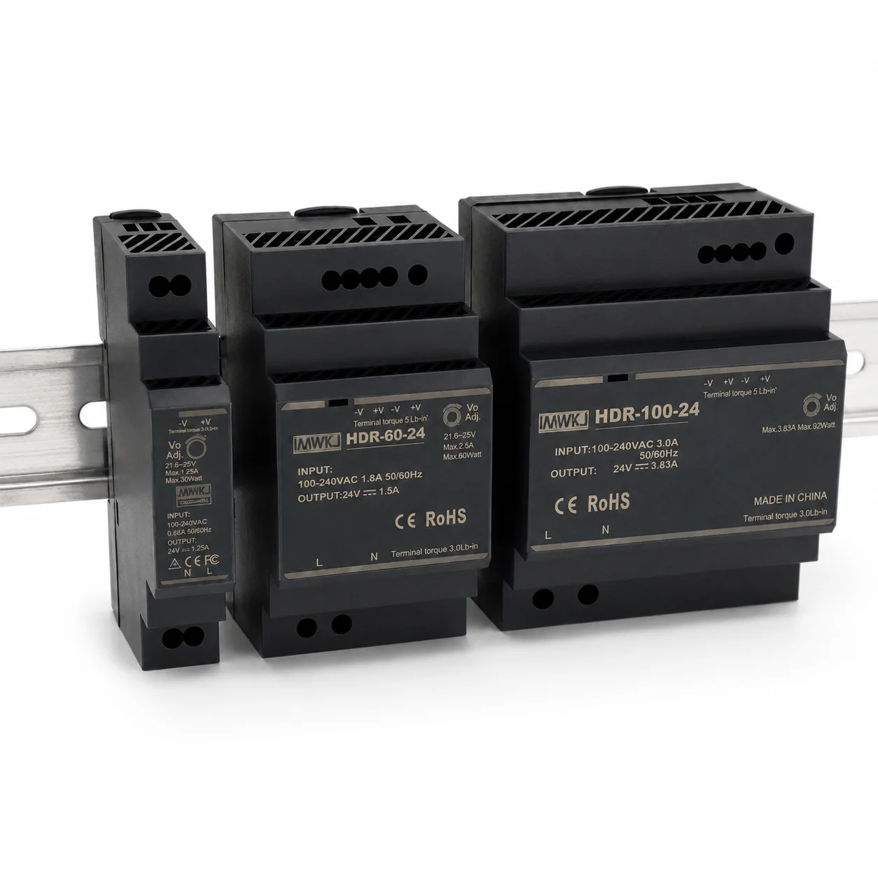 HDR Series DIN Rail Switching Power Supply 15W 30W 60W 100W 150W 100-240VAC AC to DC 5V 12V 15V 24V Industrial SMPS