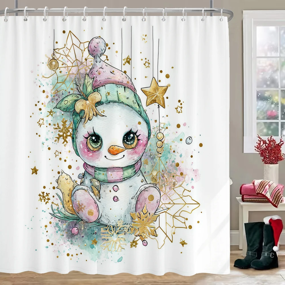 

New Year Christmas Shower Curtains For Bathroom, Santa Claus Snowman Pine Tree Santa Claus Gifts For Xmas Bath Curtain Decor
