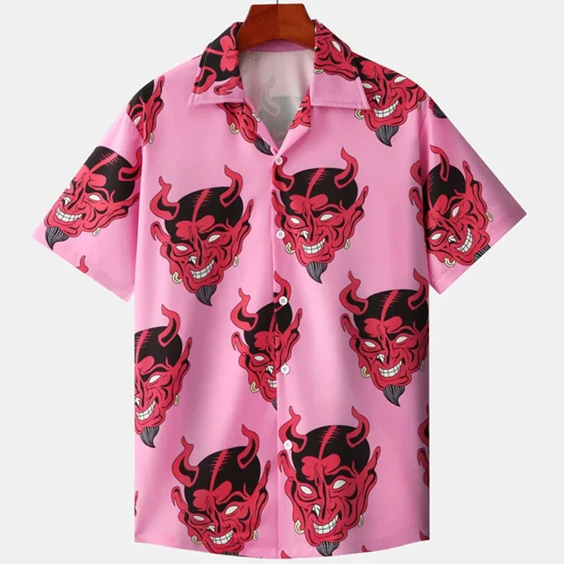 2024 Devil Horror 3d Hawaiian Shirt Man Loose Male Clothes Breathable Men's Shirts Summer Short Sleeve Shirt Top Men's Clothing