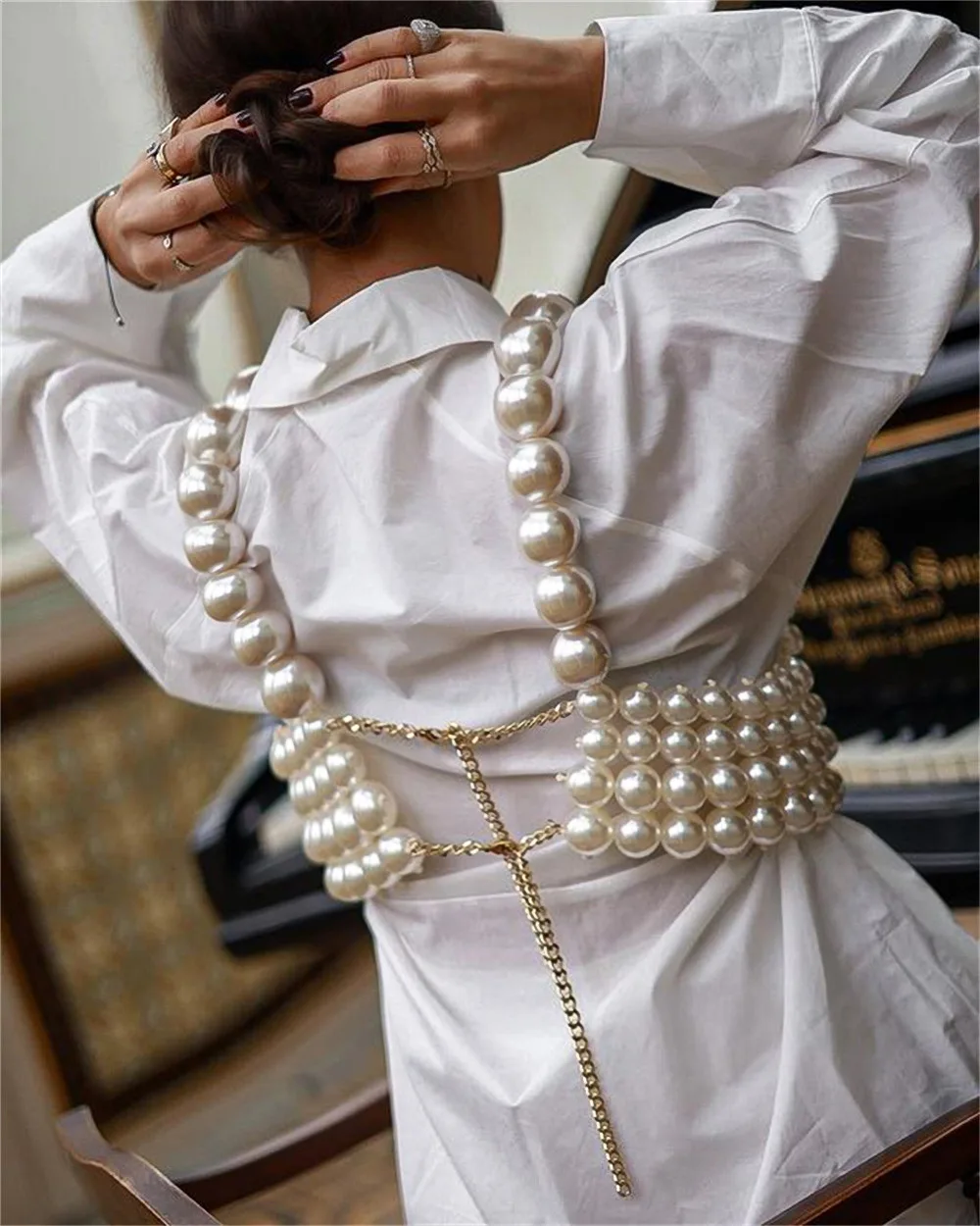 Luxury Summer White Black Big Pearls Straps Vest Hollow Beading canotte Tube Tops Dots Tanks Crop Tops 2023