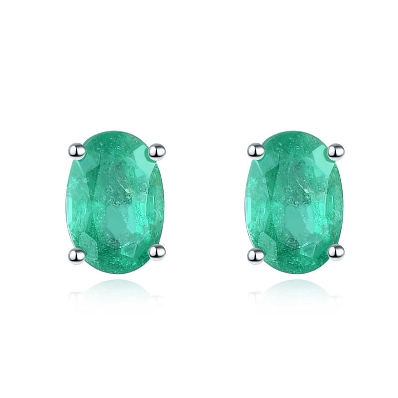 

Natural Emerald Precious Gemstone 1.2 Carat Genuine Stud Earrings Women Wedding Engagement S925 Sterling Silver