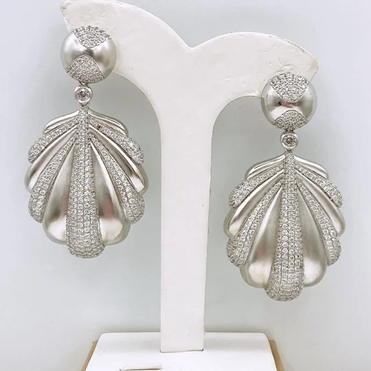 Exquiste Hotsale Leaves Shape Women's Zirconia Earring Pierced Electroplated Large Stunning FancyEarring For Party Free Shipping
