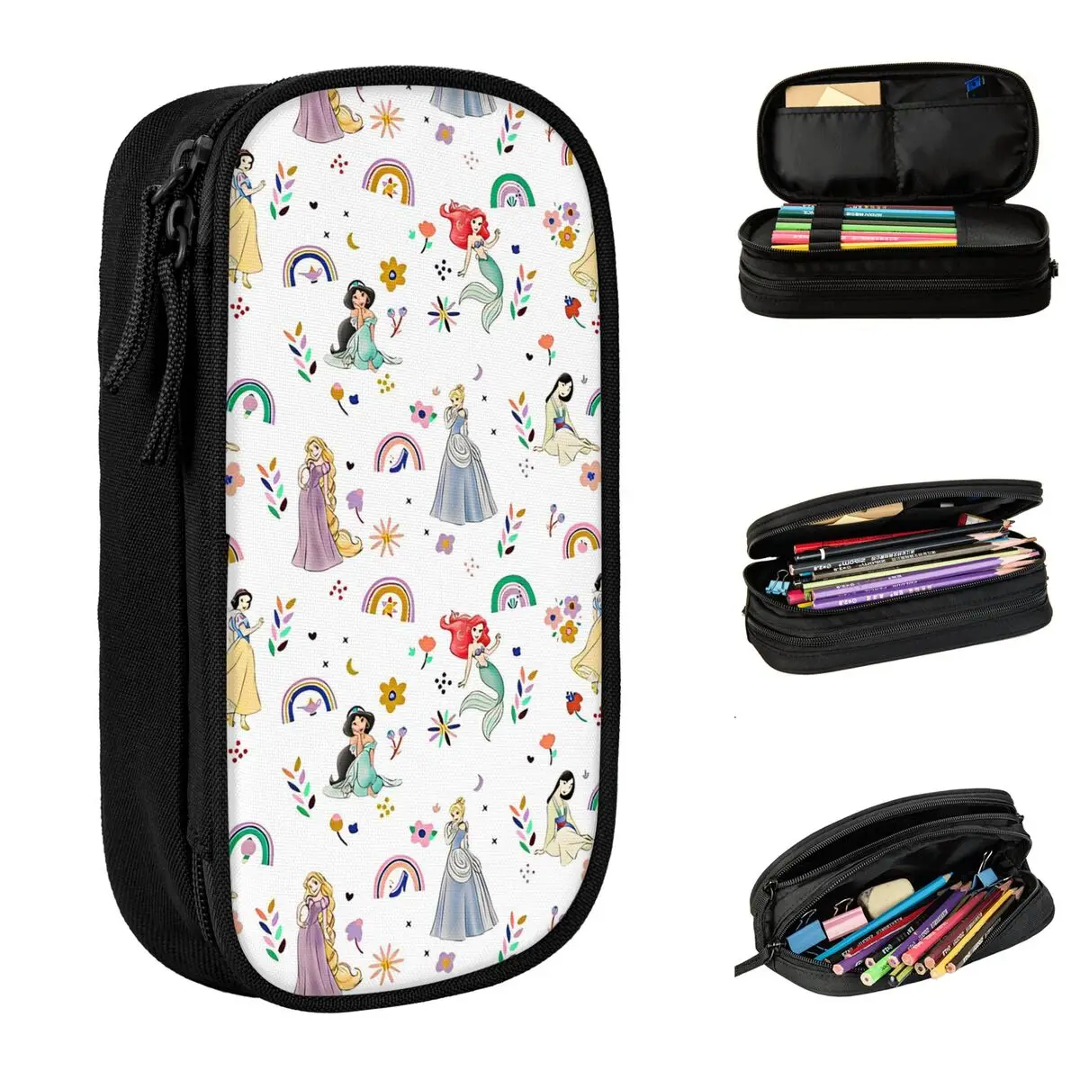 Princess Snow White Ariel Elsa Pencil Case Belle Aurora Rapunzel Pen Bag Student Big Capacity School Supplies Gifts Pencilcases