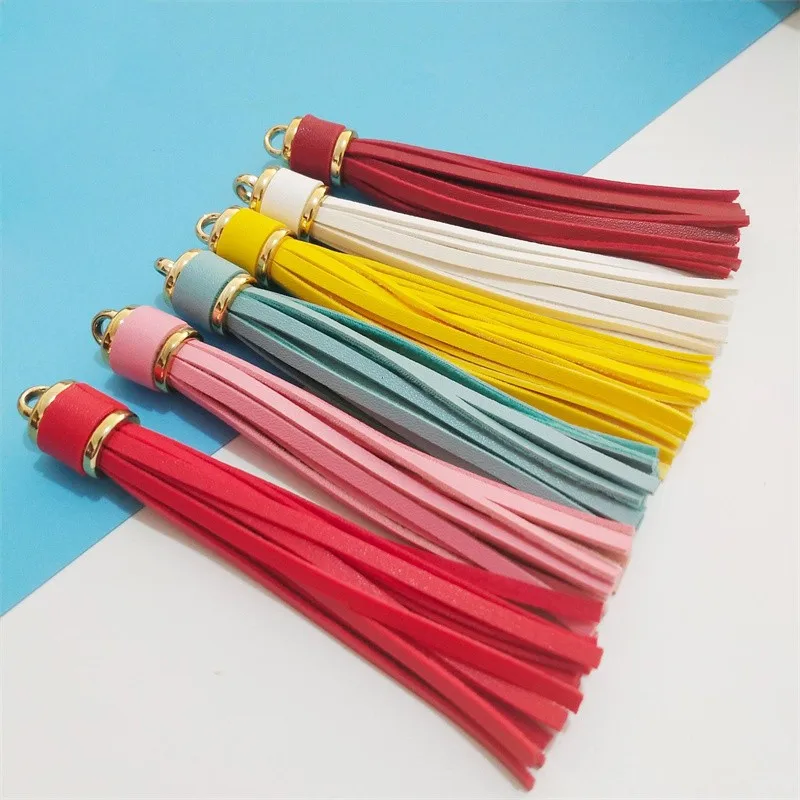 5-10Pcs Metal Ring Faux Leather Tassel Pendants DIY Keychain Jewelry Card Bag Crafts Decor Curtain Phone Fringe Trim Accessories