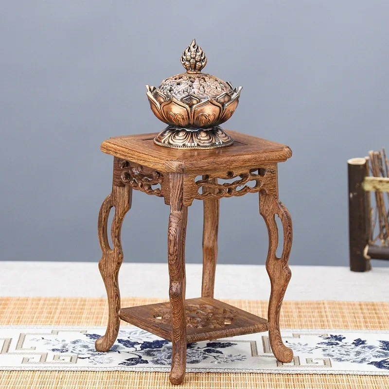 Retro Chinese Carving Flower Stand – Natural Wenge Display Rack, Decorative Room Stand, Stable Structure, Plant Pot Holder.