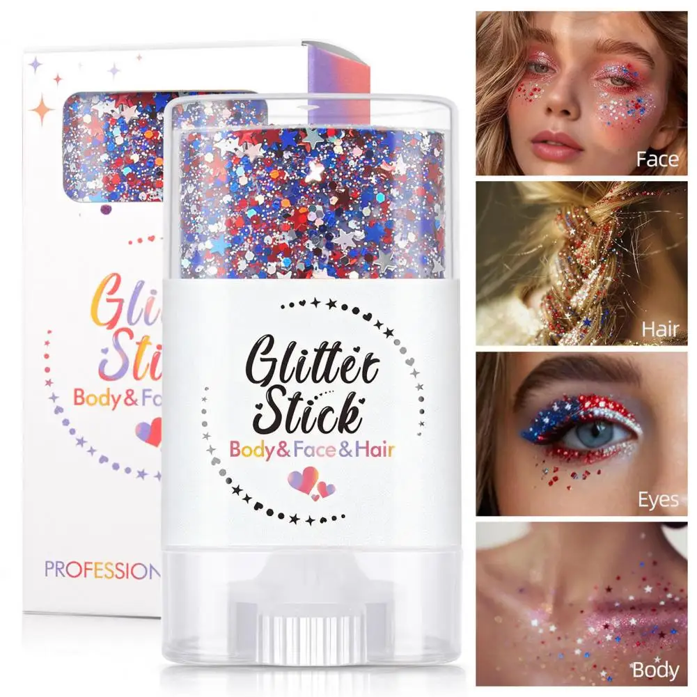 Body Sequins Stick Independence Day Body Glitter Stick Patriotic Usa Flag Face Hair Sparkling White Blue Makeup for 4th