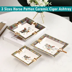 3 Sizes Handmade Horse Patten Art Grid Ceramic Cigar Ashtray Nice Luxury Smoke Ash Tray Holder Cigar Home Table Desk Accessories