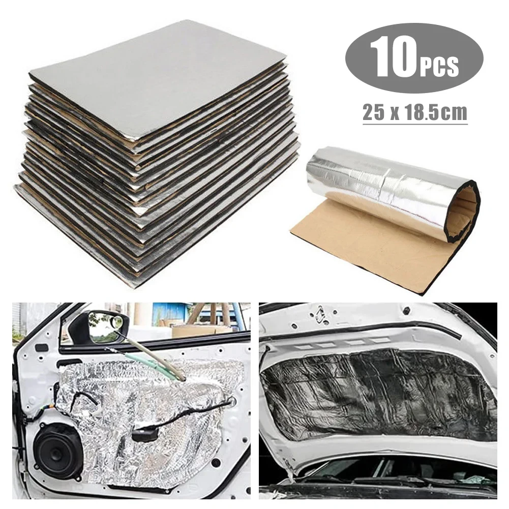 

10 Sheets Sound Deadener Heat Insulation Mat Car Van Sound Proofing Deadening Insulation Car Hood Insulation Silent 5mm