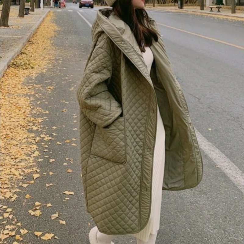 

Parkas Women Mid Length Coats Hooded Jackets Full Sleeve Thick Warm Y2k Streetwear Elegant Jacket Work Coat Autumn Winter 2025