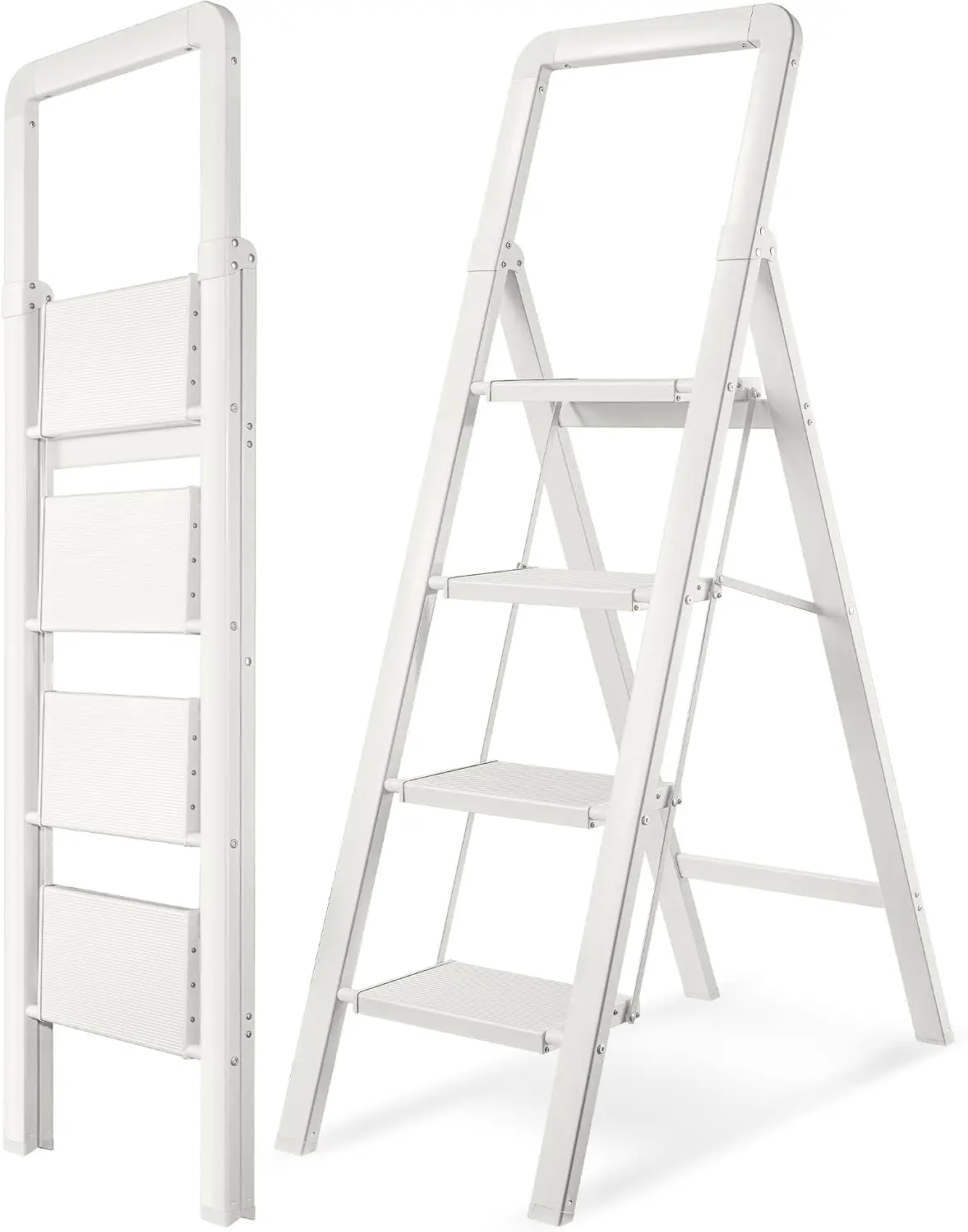 

4-Step Folding Ladder, 330 lbs Capacity, Lightweight Aluminum, White Finish