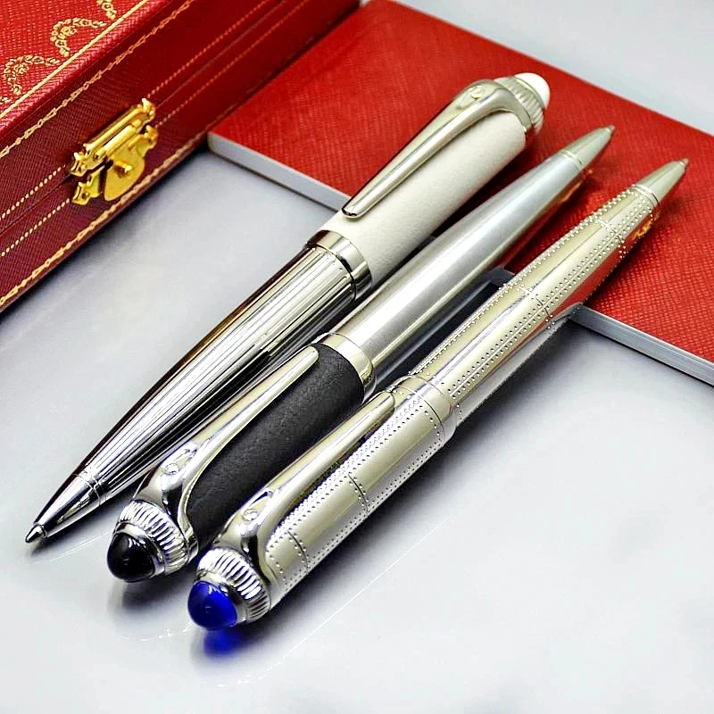 Roadster de CT Luxury White/Black Leather Barrel Ballpoint Pen Classic High Quality Silver/Golden Trim Writing Smooth