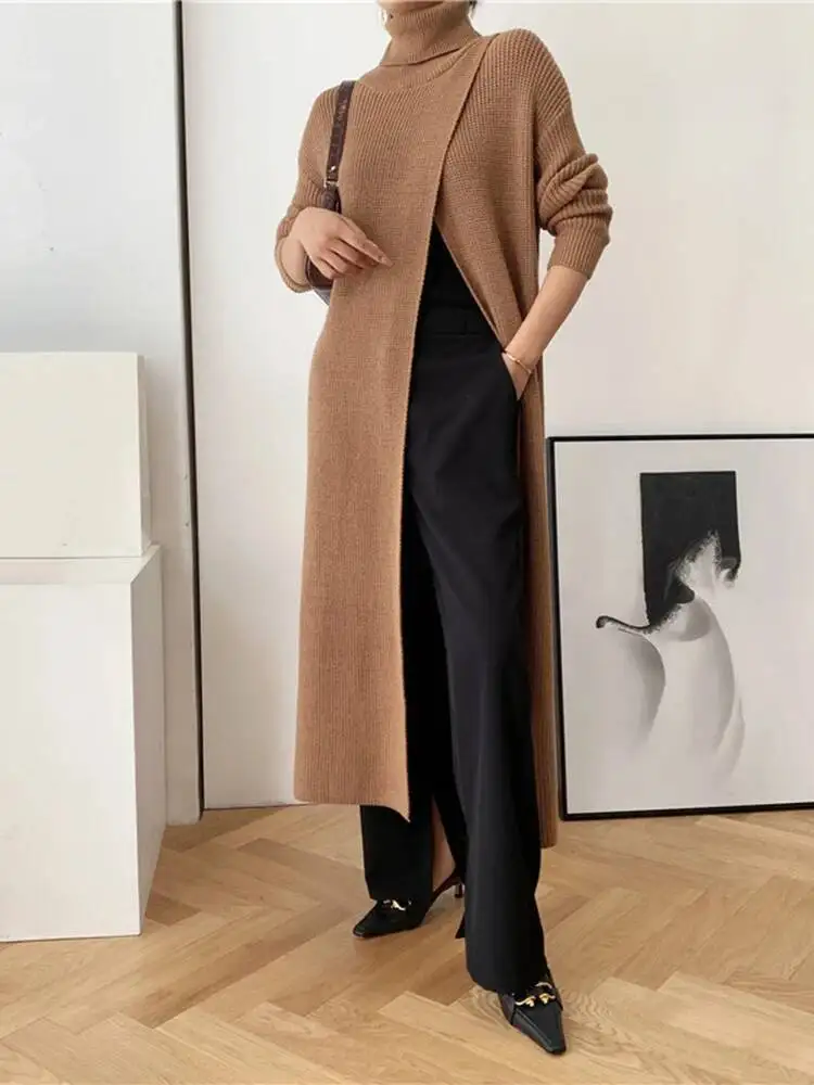 

Sweater Vent Long Knitting Loose Fit Turtleneck Long Sleeve Women Pullovers New Fashion Autumn Winter 2026 1DLSF