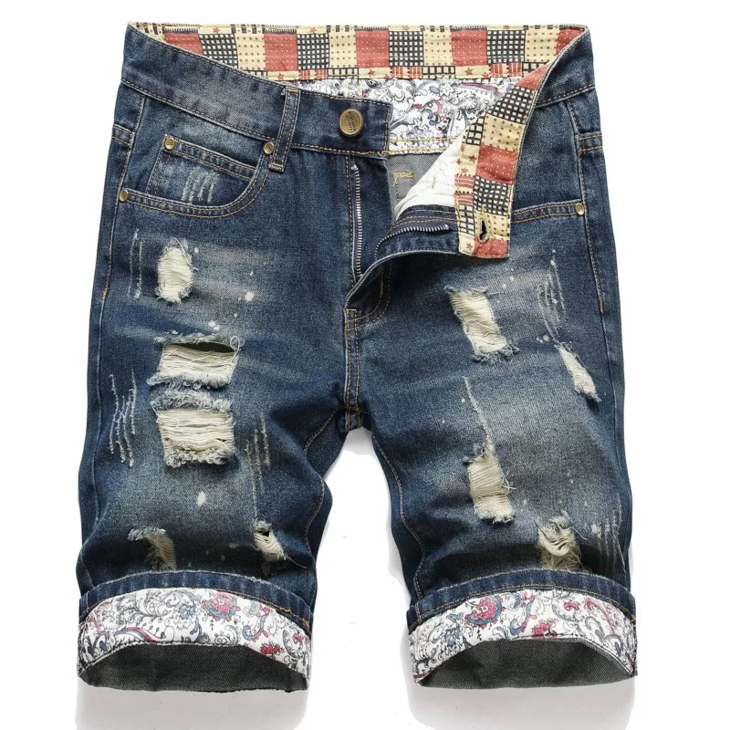 Sommer neue Männer zerrissen kurze Jeans Streetwear Big Hole Patch Mode lässig Vintage blau schlanke Jeans shorts Marken kleidung