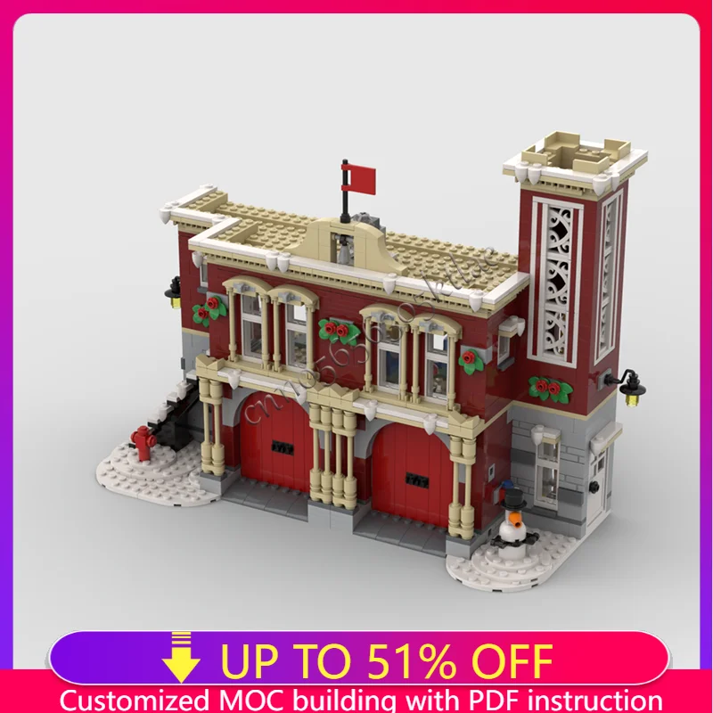 Hot 1134 PCS MOC Popular Large Winter Fire Station Building Blocks Model Children Puzzle Assembly DIY Surprise Christmas Gifts