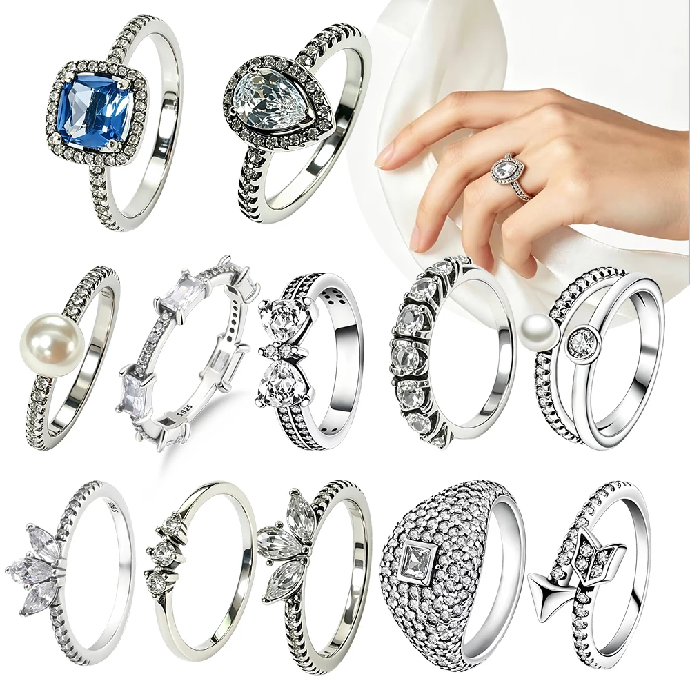 Earl Crystal Square Gemstone Halo Inlaid Stackable Daily Wear Ring Original Silver Plated Valentine's Fine Gift Women Jewelry