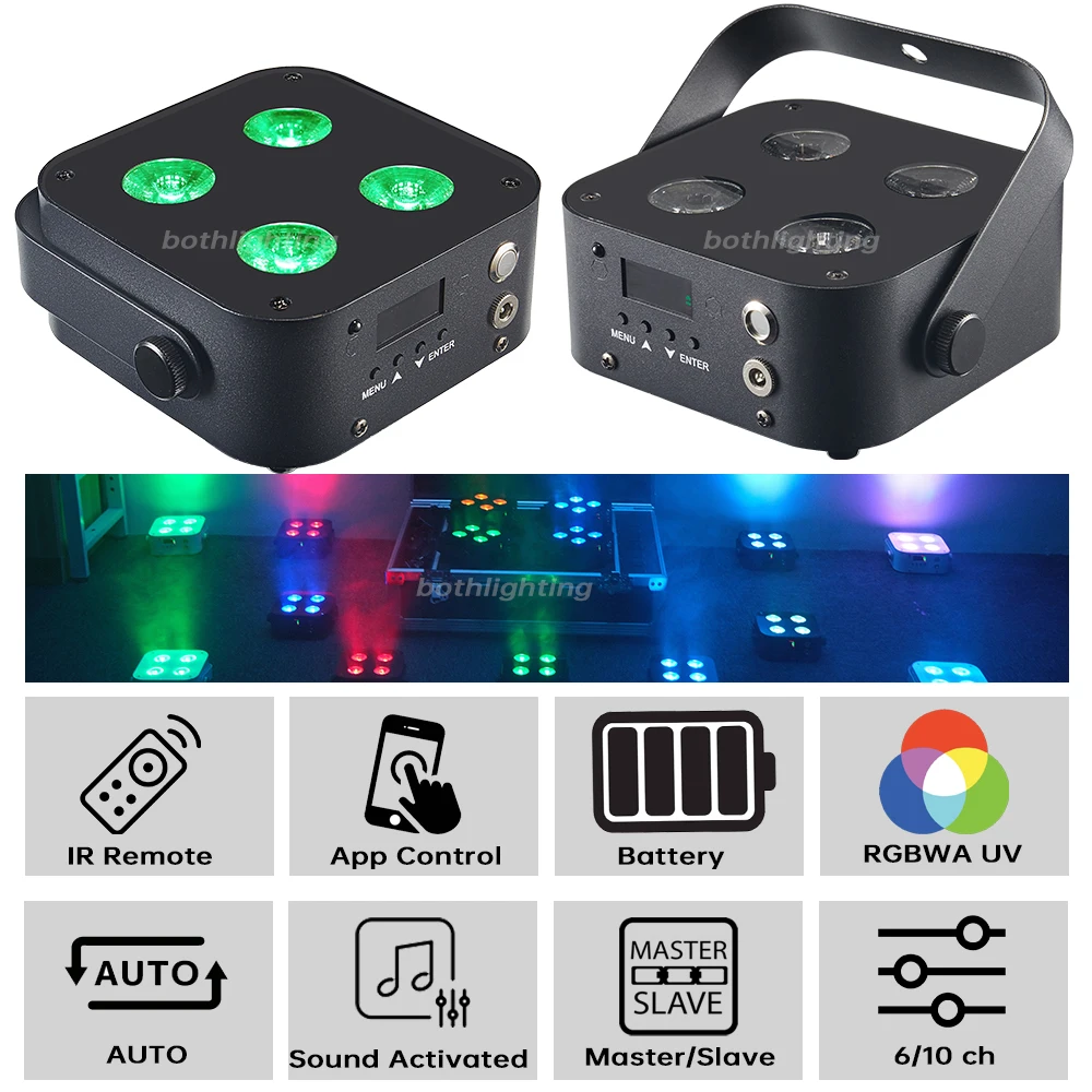 Bothlighting 8pcs with a case IR4 mini uplights 4X12W Spotlight 4 LED Hex Up-lights with Wireless DMX&IR Remote