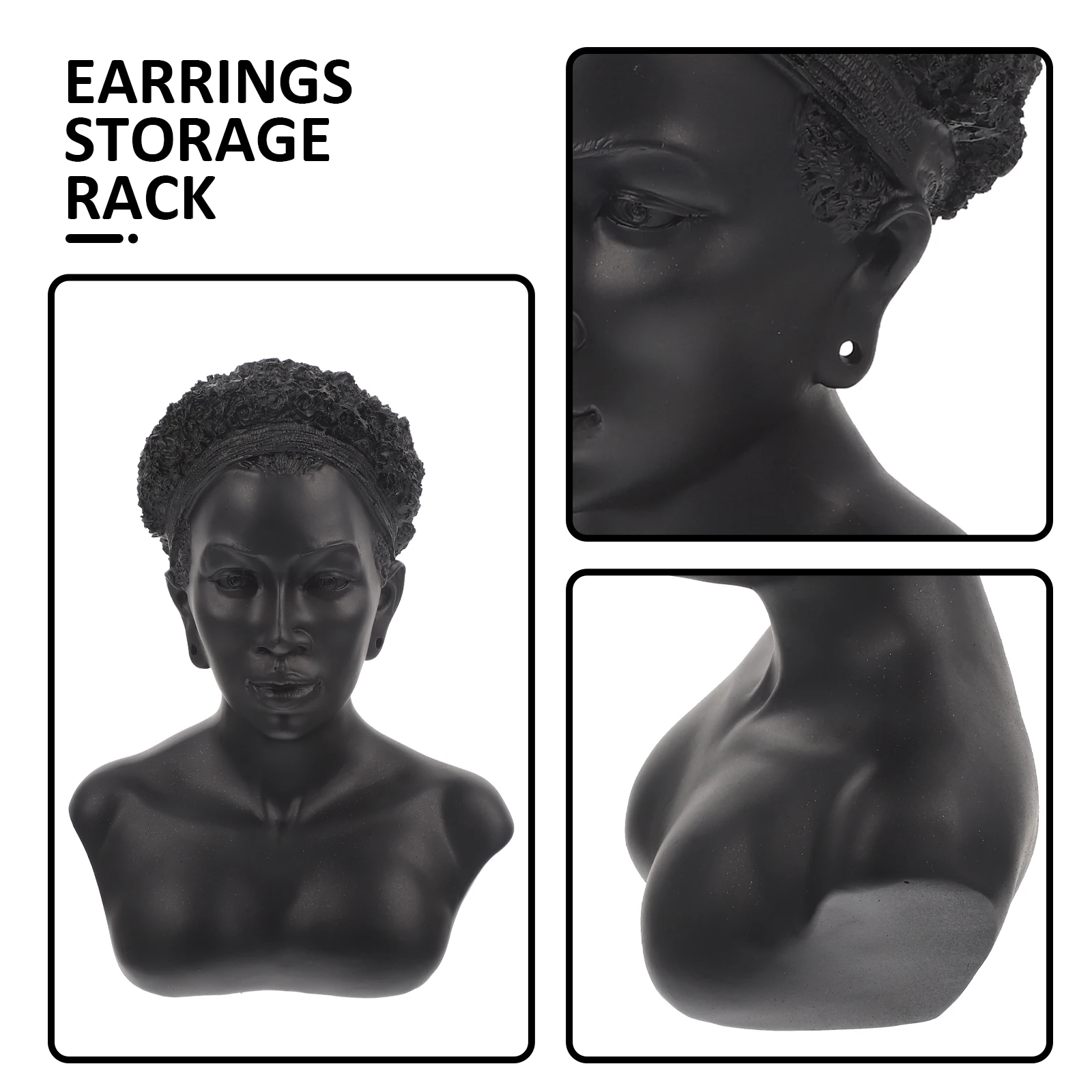 

African Statue Jewelry Display Stand Rack Black Necklace Holder Earrings Storage Organizer Premium Resin Compact Size