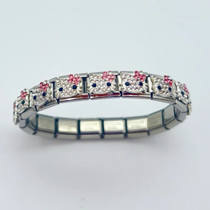 Y2K Shiny Color Love Italian Charm Stainless Steel 9MM Link bracelet DIY fashion Cute Cat bracelet