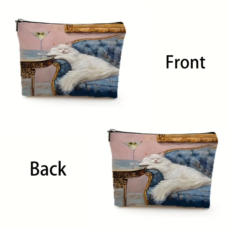 A Elegant Sleep White Cat Makeup Bag - Cute Multi-Functional Zipper Bag, Jewelry Storage Bag, Perfect Travel Zipper Small Storag