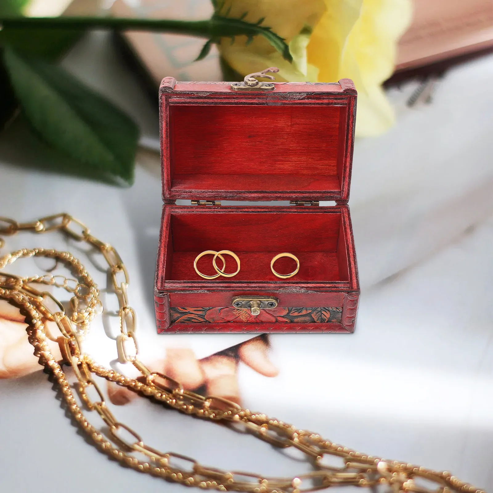 

Wooden Jewelry Box Vintage Design Sturdy Wood Treasure Chest for Organizing Trinkets Keepsakes Photo Shoot Prop Home Office